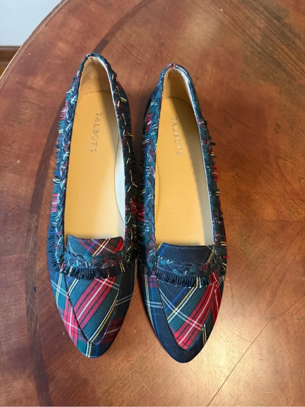 Talbots Francesca Driving Flats Tartan Size 9.5 Plaid Shoes Christmas Ruffle